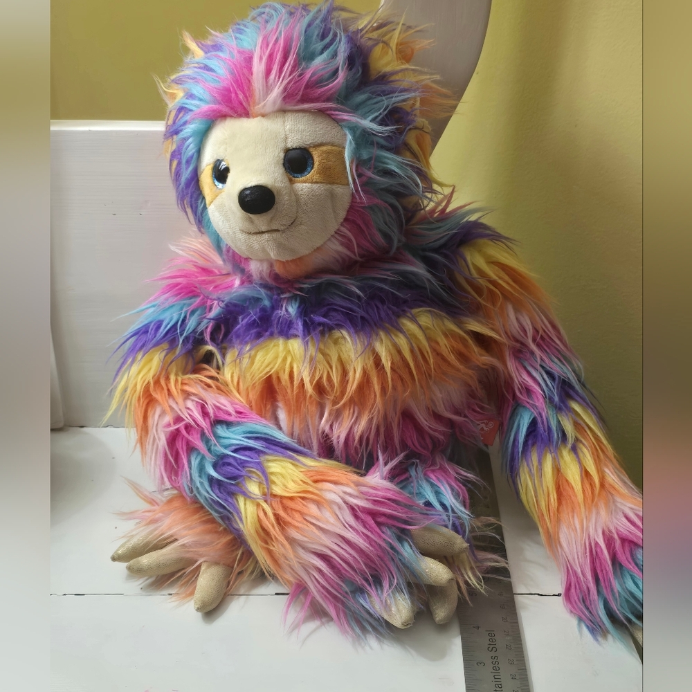 Wild Republic Rainbowkins Three Toe Sloth 12" Stuffed Plush Rainbow Color